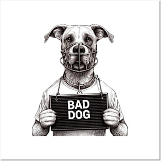 Muzzled Bad Dog Jail Mugshot Illustration Posters and Art